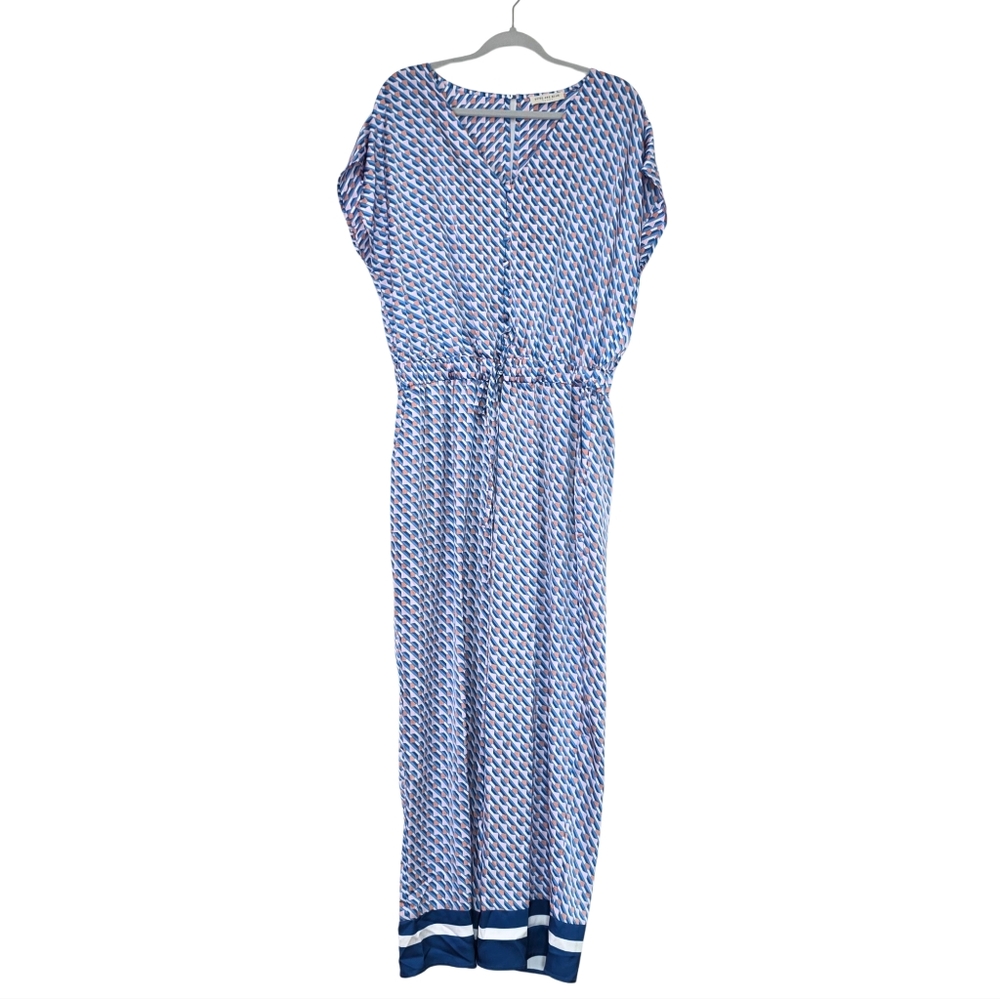 Skies Are Blue Jumpsuit 2X V-Neck Cap Sleeve Cropped Wide Leg Blue/Peach/White